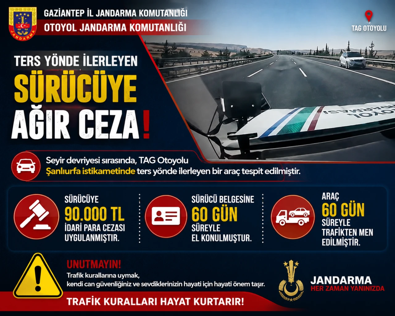  Gaziantep TAG Otoyolu&rsquo;nda Ters Y&ouml;nde İlerleyen S&uuml;r&uuml;c&uuml;ye Ağır Ceza