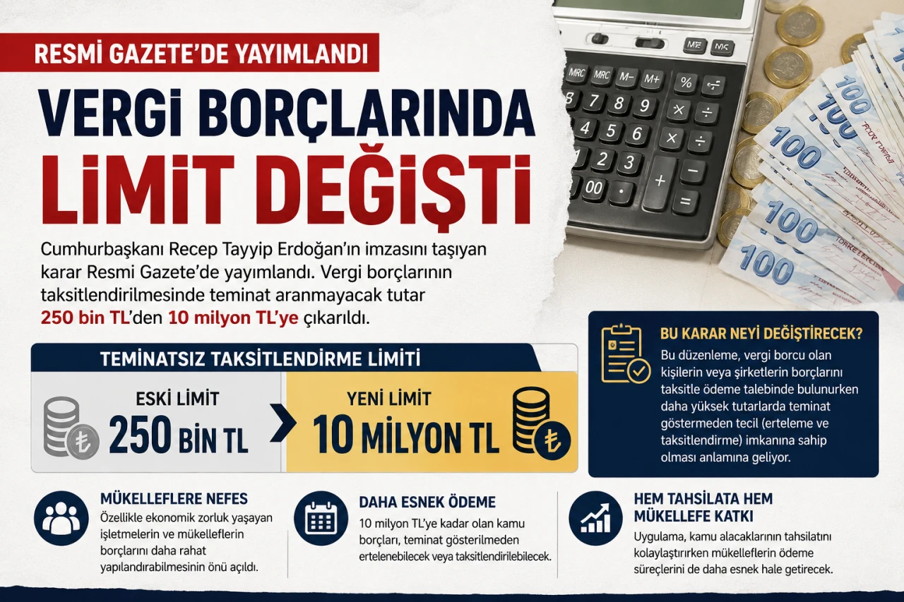 Resmi Gazete&rsquo;de Yayımlandı: Vergi Bor&ccedil;larında Teminatsız Taksitlendirme Limiti 10 Milyon TL Oldu