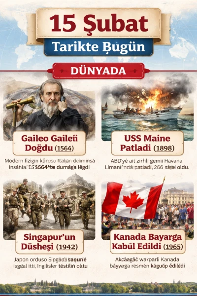  15 Şubat Tarihte Bug&uuml;n: D&uuml;nya ve T&uuml;rkiye&rsquo;de &Ouml;ne &Ccedil;ıkan Gelişmeler