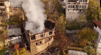 150 yıllık tarihi konaktan geriye kalan harabe dronla görüntülendi
