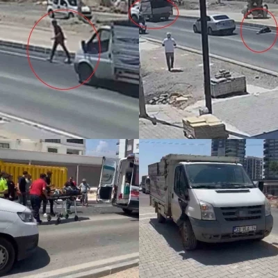 16 yaşındaki s&uuml;r&uuml;c&uuml;n&uuml;n kullandığı kamyonet yayaya &ccedil;aptı: Kaza anı kamerada
