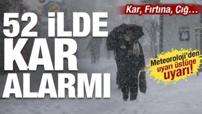 52 ilde kar alarmı, 16'sı sarı kod! Meteoroloji'den uyarı &uuml;st&uuml;ne uyarı: Kuvvetli yağacak