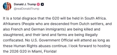 ABD Başkanı Trump’tan G20 Zirvesi tepkisi: &quot;Güney Afrika’da yapılacak olması tam bir rezalet&quot;
