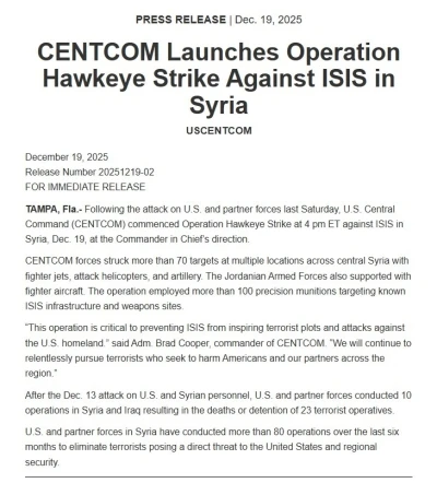 ABD ordusundan operasyon a&ccedil;ıklaması: "70&rsquo;ten fazla DEAŞ hedefi vuruldu"
