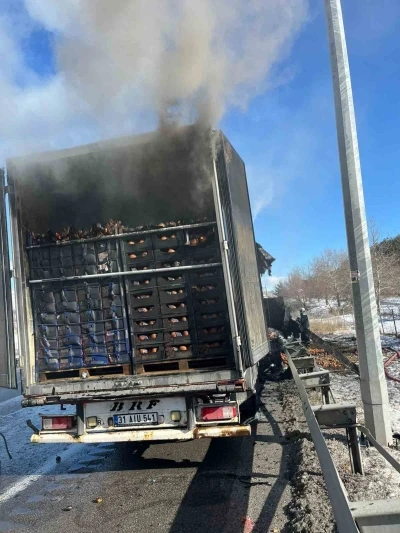 Adana-Pozantı Otoyolu&rsquo;nda narenciye y&uuml;kl&uuml; tır alevlere teslim oldu
