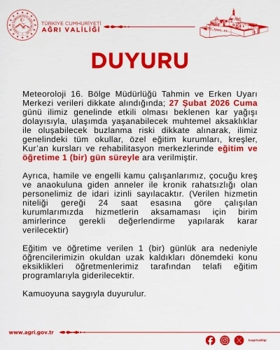 Ağrı&rsquo;da eğitime kar engeli
