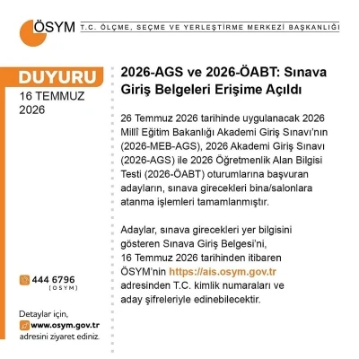 AGS ve &Ouml;ABT&rsquo;nin giriş belgeleri erişime a&ccedil;ıldı

