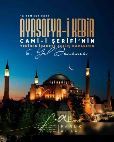 AK Parti Genel Başkan Yardımcısı Acar&rsquo;dan Ayasofya paylaşımı
