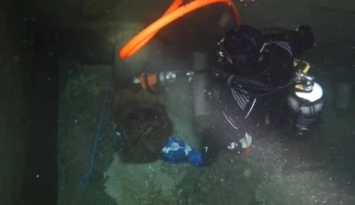 Aktarma havuzundaki arızaya su altından m&uuml;dahale
