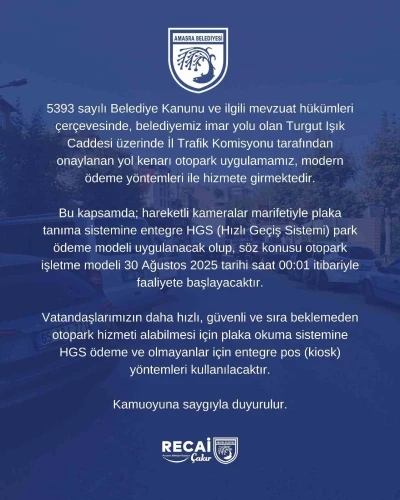 Amasra’da HGS park uygulaması başladı
