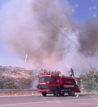 Anız yangını bahçeye sıçradı
