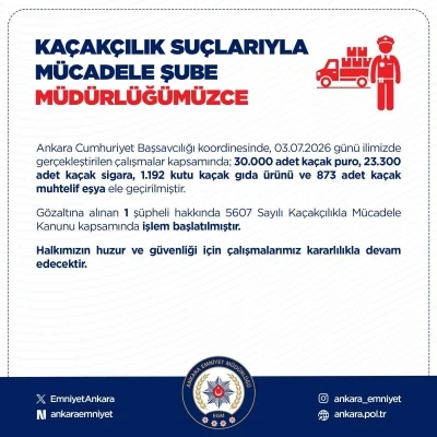 Ankara&rsquo;da ka&ccedil;ak&ccedil;ılık operasyonu: 30 bin adet ka&ccedil;ak puro ele ge&ccedil;irildi
