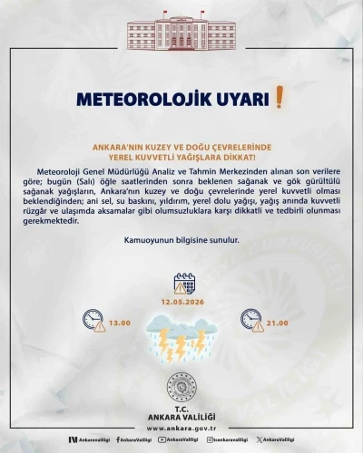 Ankara Valiliğinden kuvvetli yağış uyarısı
