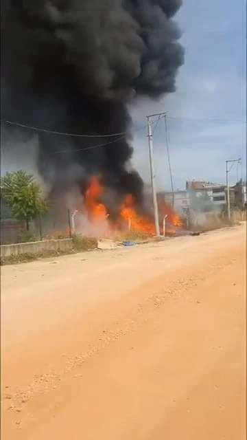 Araç denetim istasyonu alev aldı
