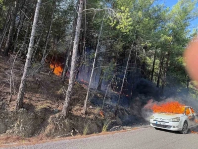 Araçtaki yangın ormana sıçradı
