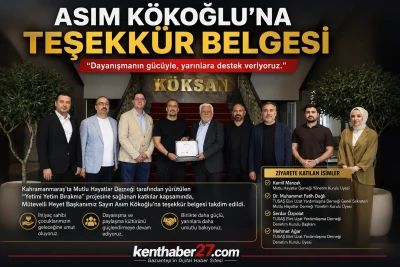 Asım K&ouml;koğlu&rsquo;na &ldquo;Yetimi Yetim Bırakma&rdquo; Projesine Katkılarından Teşekk&uuml;r Belgesi