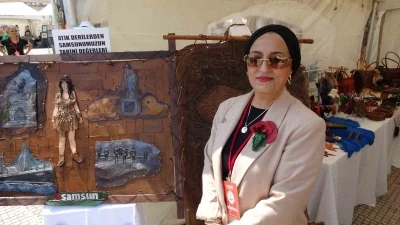 Atık deriler sanat eserine d&ouml;n&uuml;şt&uuml;, Samsun&rsquo;u anlattı
