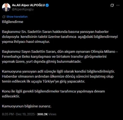 Avukat Ali Alper Alpoğlu&rsquo;ndan Başkan Saran a&ccedil;ıklaması

