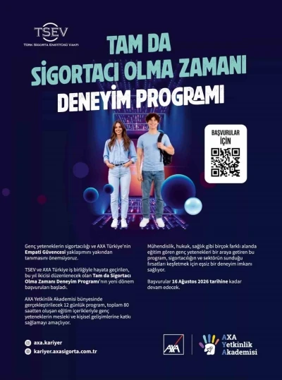 AXA T&uuml;rkiye ve TSEV&rsquo;in "Tam da Sigortacı Olma Zamanı" deneyim programı başvuruları başladı
