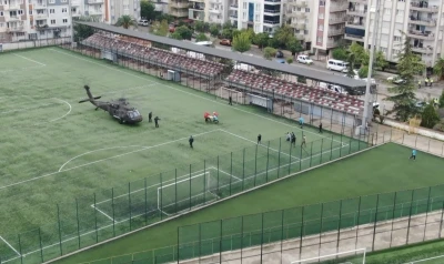 Aydın’da helikopterli kurtarma tatbikatı gerçeğini aratmadı: Tribün çökmesi senaryosunda zamanla yarıştılar
