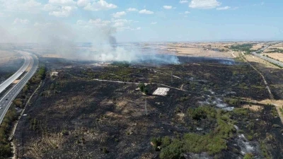 Babaeski’de yanan ormanlık alan havadan görüntülendi
