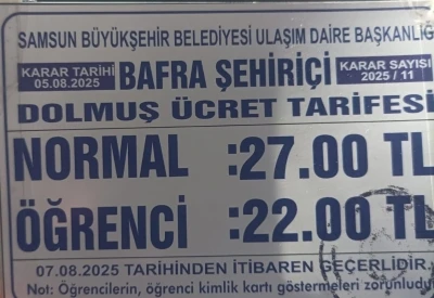 Bafra’da dolmuş ücretlerine zam
