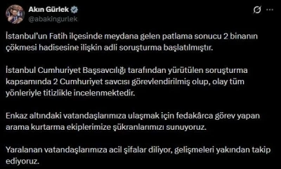 Bakan G&uuml;rlek: "2 binanın &ccedil;&ouml;kmesi hadisesine ilişkin adli soruşturma başlatılmıştır"
