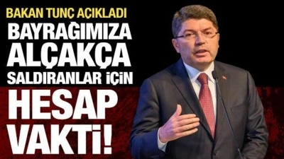 Bakan Tun&ccedil; duyurdu: Bayrağımıza y&ouml;nelik saldırıda 14 kişi g&ouml;zaltına alındı