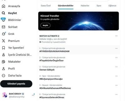 Baki Ersoy&rsquo;un paylaştığı #İyiKiDoğdun38AyarAdam etiketi X g&uuml;ndeminde 1. sırada yer aldı
