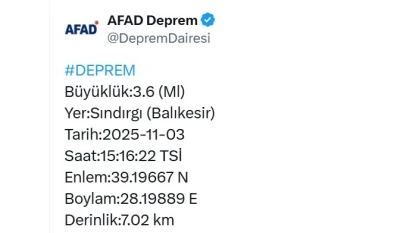 Balıkesir’de 4.9 büyüklüğünde deprem
