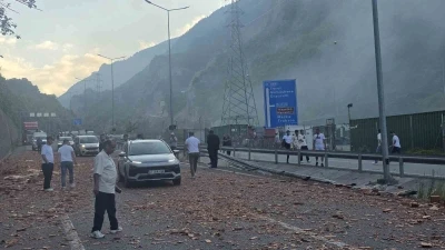 Bariyerlere &ccedil;arpan kiremit y&uuml;kl&uuml; tırda yangın &ccedil;ıktı
