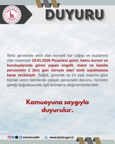 Bartın&rsquo;da kamu &ccedil;alışanlarına kar tatili
