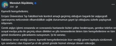 Başkan Büyükkılıç: &quot;Sağlık durumumun gayet iyi olduğunu sizlerle paylaşmak istiyorum&quot;
