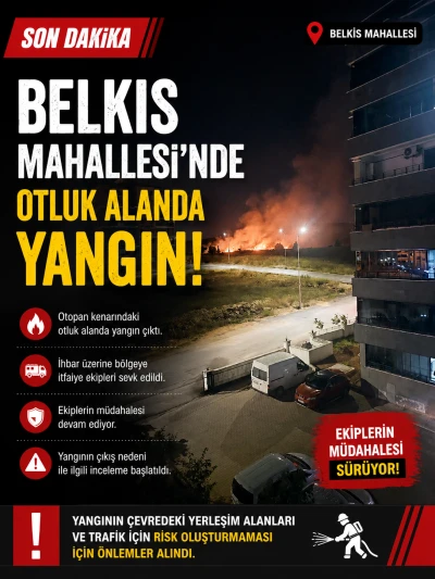 Belkıs Mahallesi&rsquo;nde Otluk Alanda Yangın Paniği