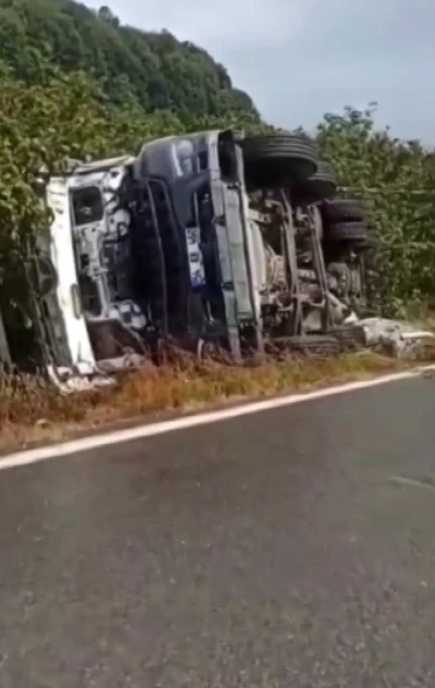 Beton mikseri fındık tarlasına devrildi: Sürücü yaralandı
