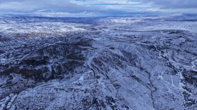 Beyaz &ouml;rt&uuml;yle kaplanan &Ccedil;ankırı havadan g&ouml;r&uuml;nt&uuml;lendi
