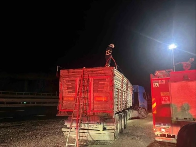 Bilecik&rsquo;te seyir halinde talaş y&uuml;kl&uuml; tır dorsesi alev aldı
