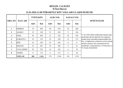 Bing&ouml;l&rsquo;de 179 k&ouml;y yolu ulaşıma a&ccedil;ıldı
