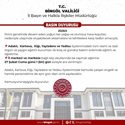 Bing&ouml;l&rsquo;de 5 il&ccedil;ede eğitime ara verildi
