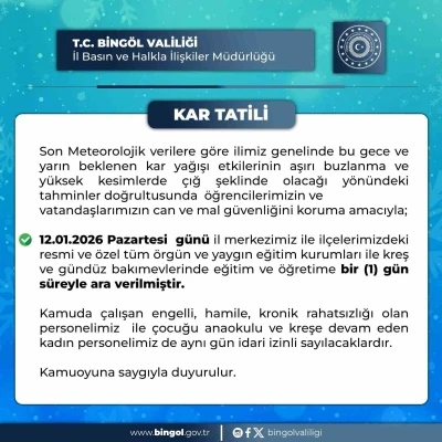 Bing&ouml;l&rsquo;de eğitime 1 g&uuml;n ara
