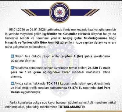 Bing&ouml;l&rsquo;de hırsızlık yapan ş&uuml;pheli tutuklandı
