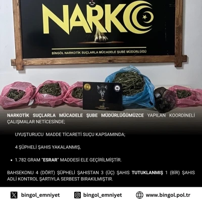 Bingöl’de uyuşturucu operasyonu: 3 tutuklama
