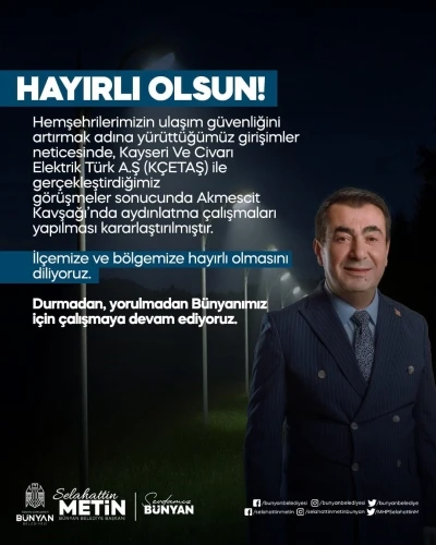 B&uuml;nyan&rsquo;da Akmescit Kavşağı aydınlatılacak
