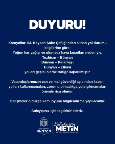 B&uuml;nyan&rsquo;da ulaşıma kar engeli
