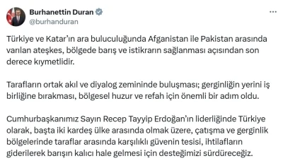 Burhanettin Duran’dan Afganistan-Pakistan ateşkesi açıklaması
