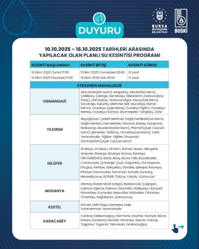 BUSKİ’den planlı su kesintisi
