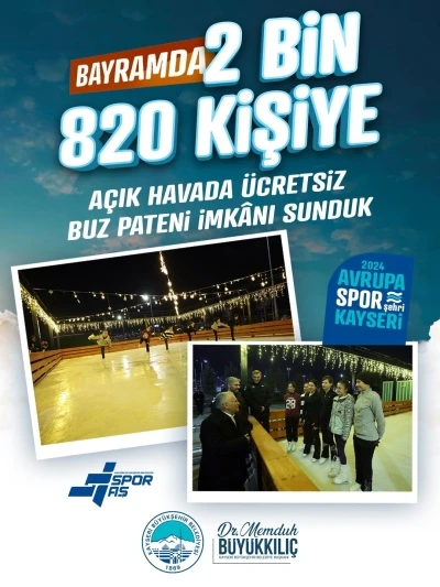 B&uuml;y&uuml;kşehir&rsquo;in a&ccedil;ık hava buz pateni pisti bayramda 2 bin 820 kişiye hizmet verdi
