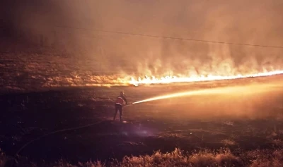 Çaldıran’da anız yangını
