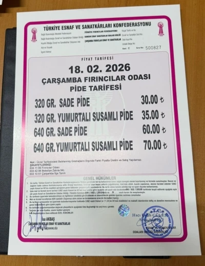 &Ccedil;arşamba&rsquo;da pide fiyatları belli oldu
