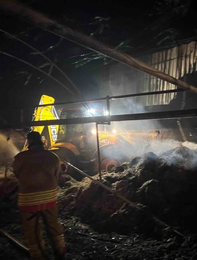 Çiftlikte çıkan yangında saman balyaları alevlere teslim oldu
